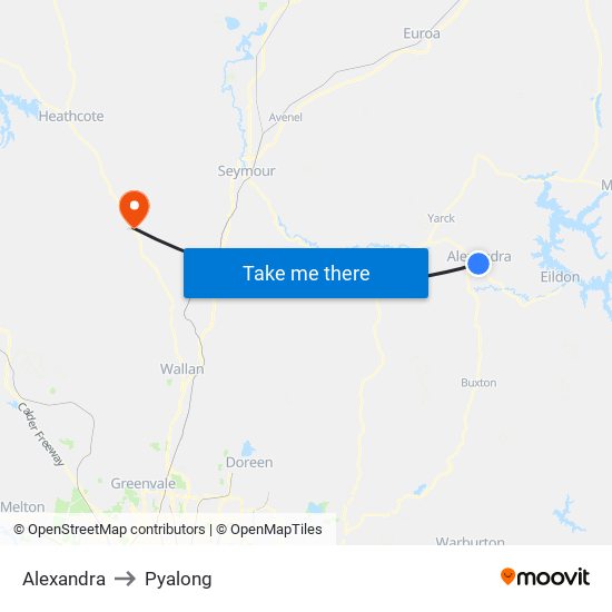 Alexandra to Pyalong map