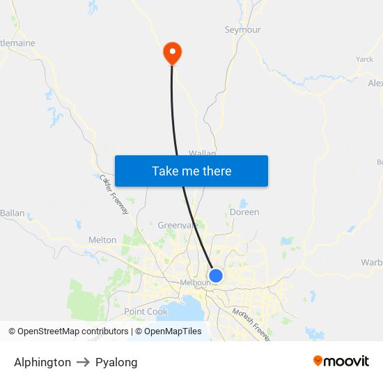 Alphington to Pyalong map