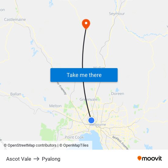 Ascot Vale to Pyalong map