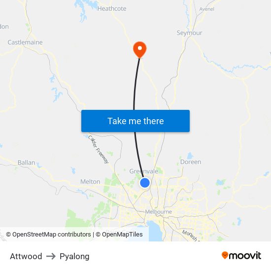 Attwood to Pyalong map