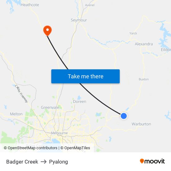 Badger Creek to Pyalong map