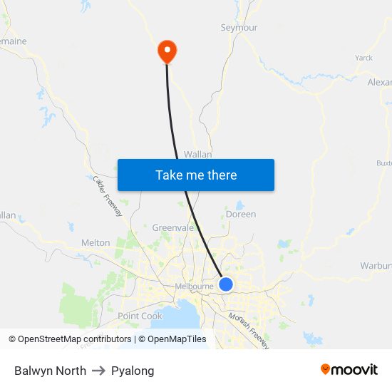 Balwyn North to Pyalong map