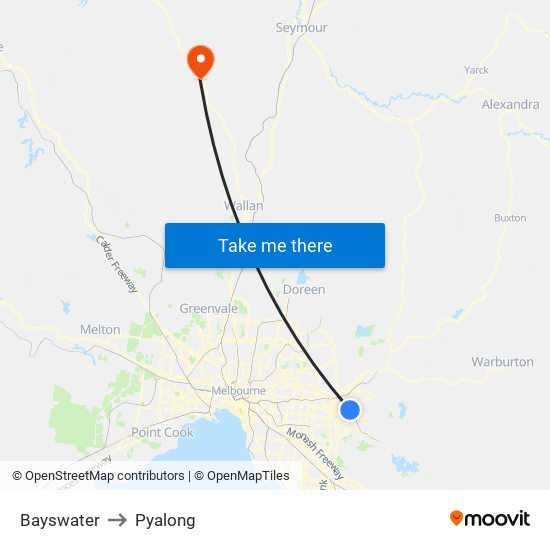 Bayswater to Pyalong map