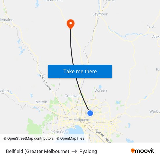 Bellfield (Greater Melbourne) to Pyalong map