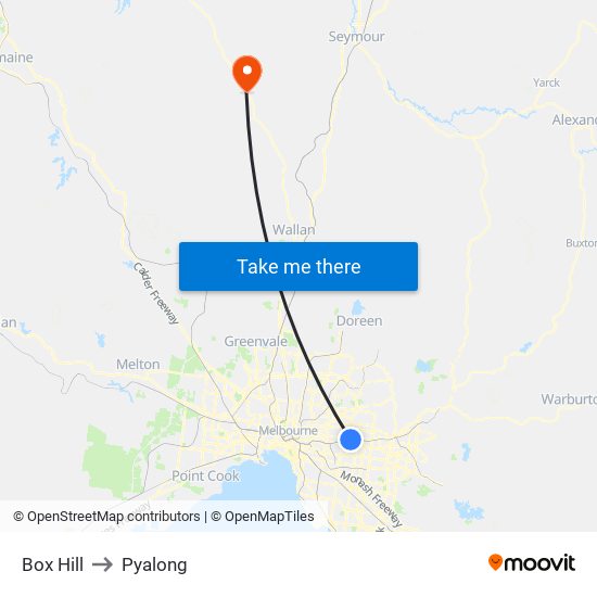 Box Hill to Pyalong map