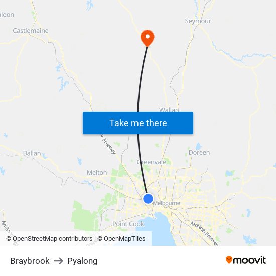 Braybrook to Pyalong map