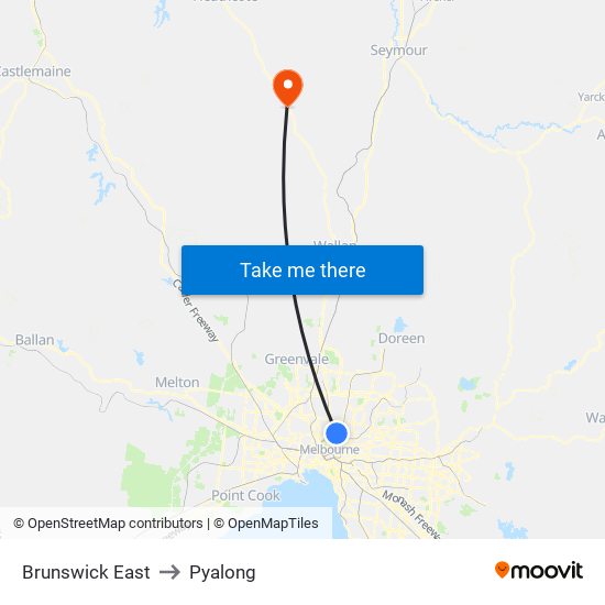 Brunswick East to Pyalong map