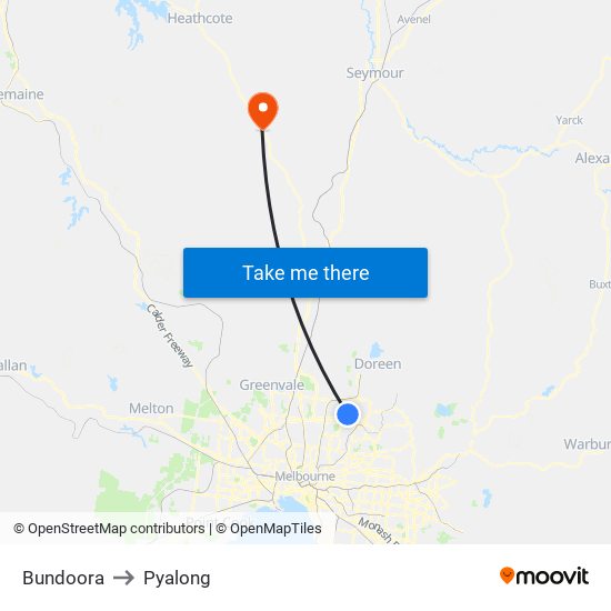 Bundoora to Pyalong map