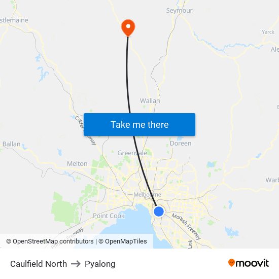 Caulfield North to Pyalong map