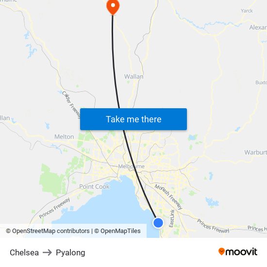 Chelsea to Pyalong map