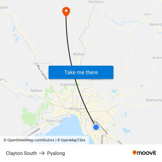 Clayton South to Pyalong map