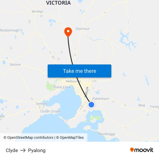 Clyde to Pyalong map