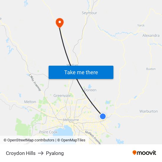 Croydon Hills to Pyalong map