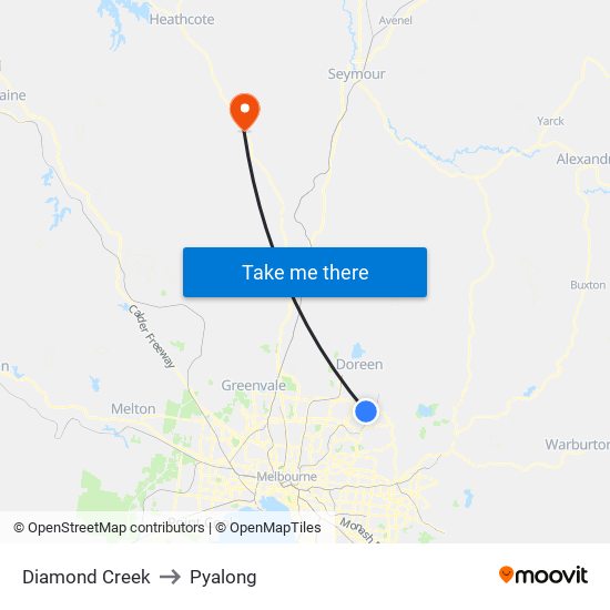 Diamond Creek to Pyalong map