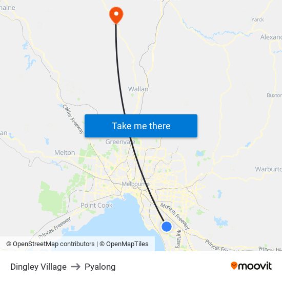 Dingley Village to Pyalong map