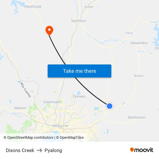 Dixons Creek to Pyalong map