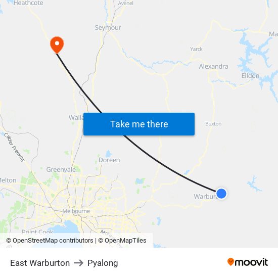 East Warburton to Pyalong map