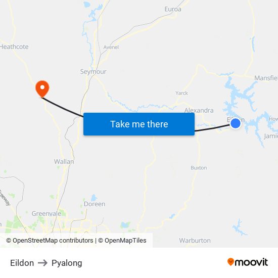 Eildon to Pyalong map