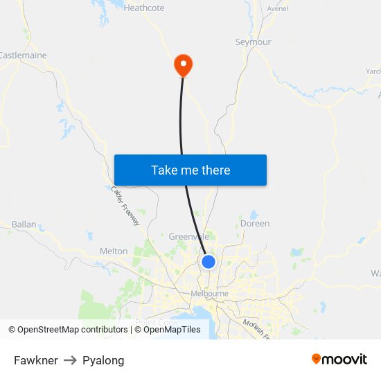 Fawkner to Pyalong map