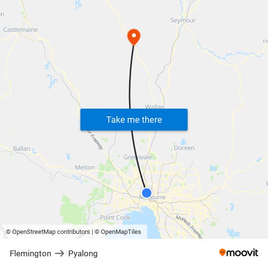 Flemington to Pyalong map