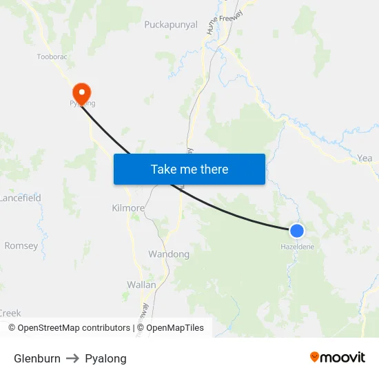Glenburn to Pyalong map
