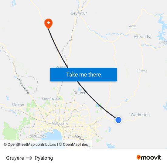 Gruyere to Pyalong map