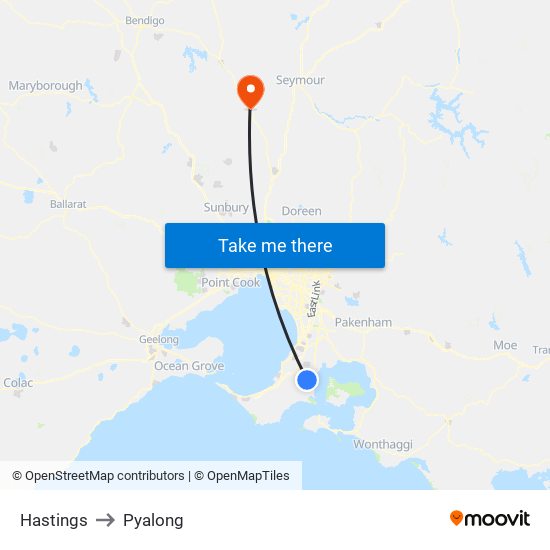 Hastings to Pyalong map