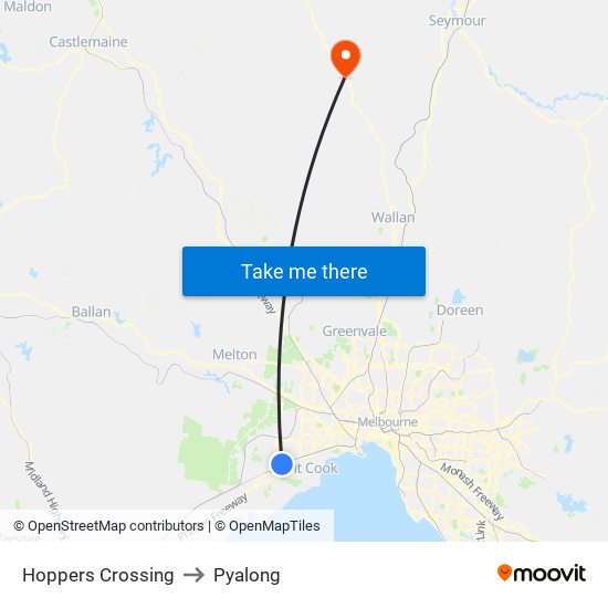 Hoppers Crossing to Pyalong map