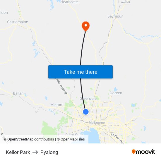 Keilor Park to Pyalong map