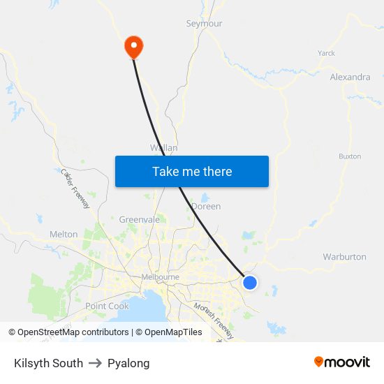 Kilsyth South to Pyalong map