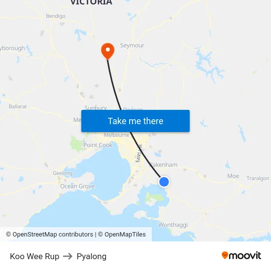 Koo Wee Rup to Pyalong map