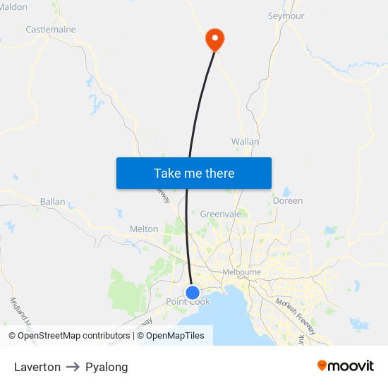 Laverton to Pyalong map