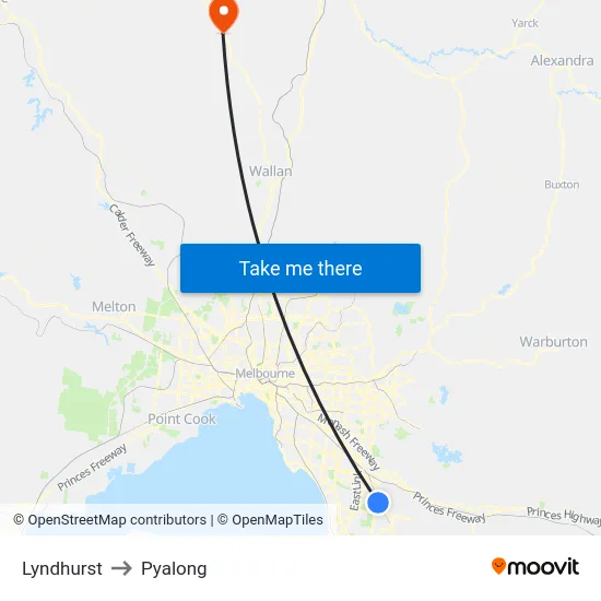 Lyndhurst to Pyalong map