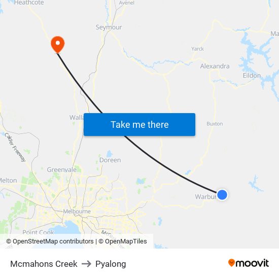 Mcmahons Creek to Pyalong map