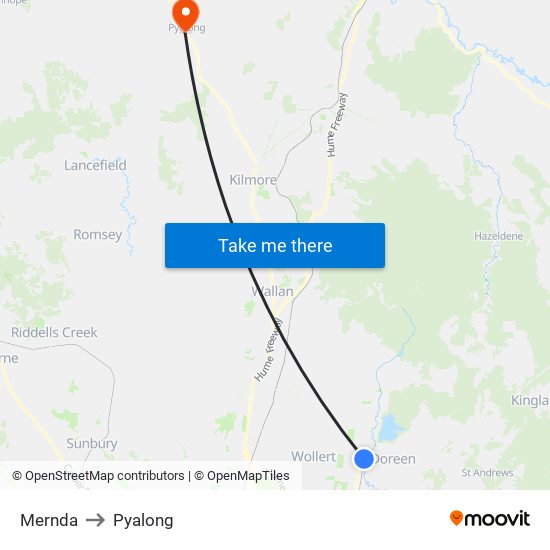 Mernda to Pyalong map