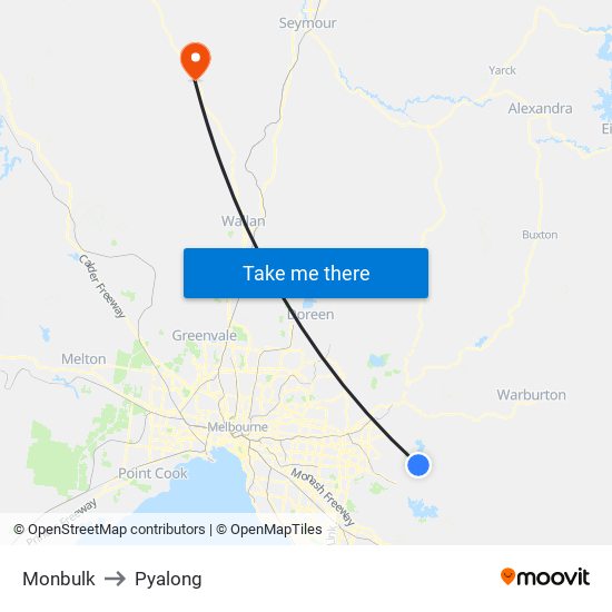 Monbulk to Pyalong map