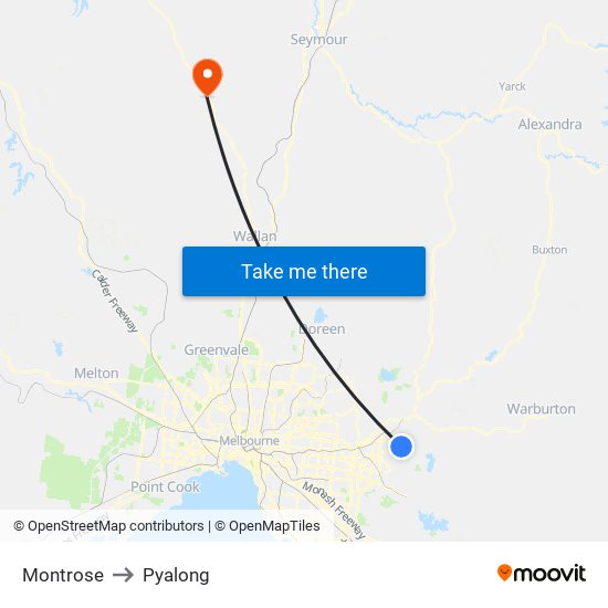 Montrose to Pyalong map