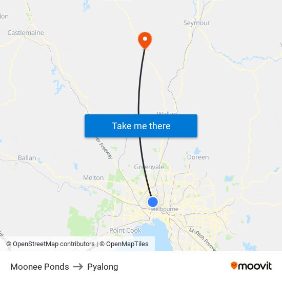 Moonee Ponds to Pyalong map