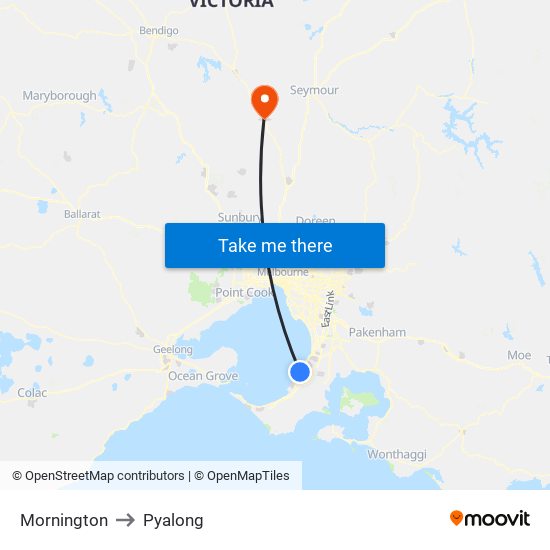 Mornington to Pyalong map