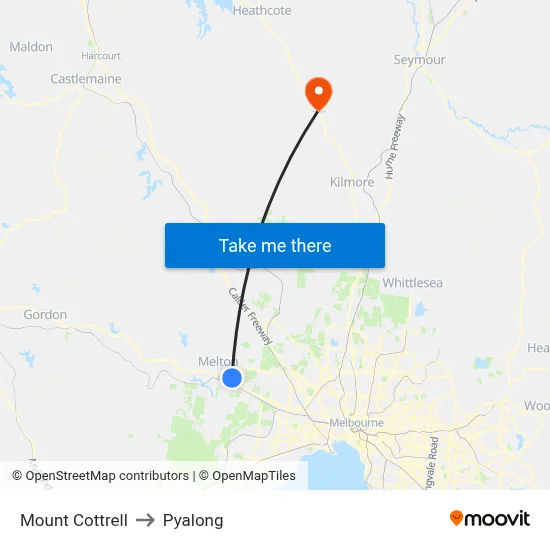 Mount Cottrell to Pyalong map
