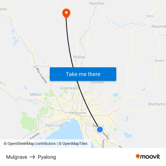 Mulgrave to Pyalong map