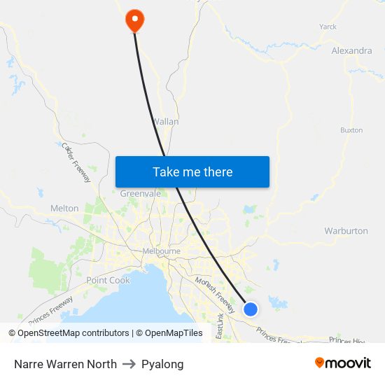 Narre Warren North to Pyalong map