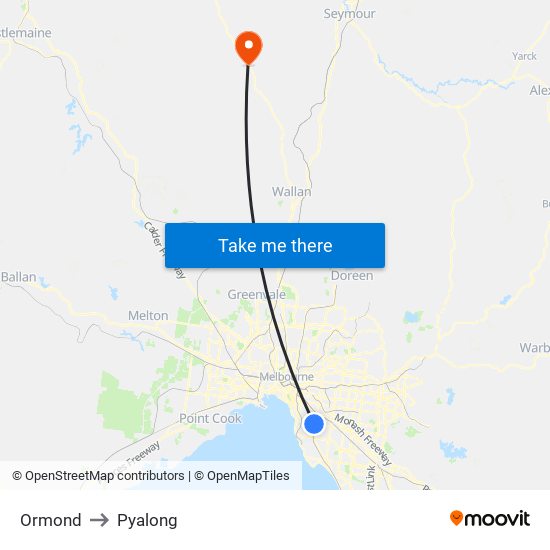 Ormond to Pyalong map