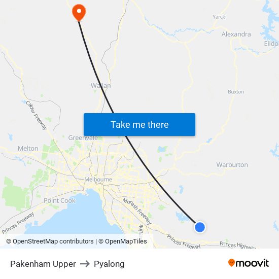 Pakenham Upper to Pyalong map