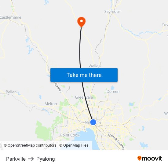 Parkville to Pyalong map