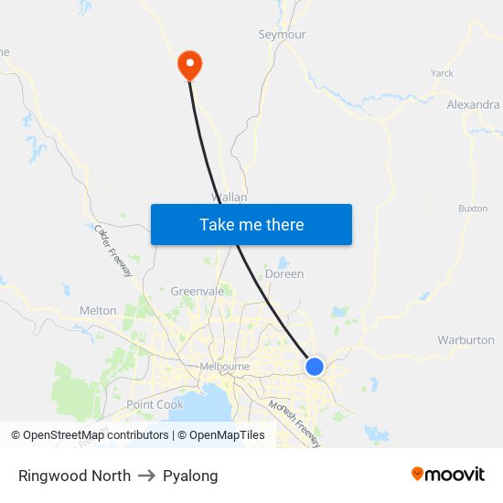 Ringwood North to Pyalong map