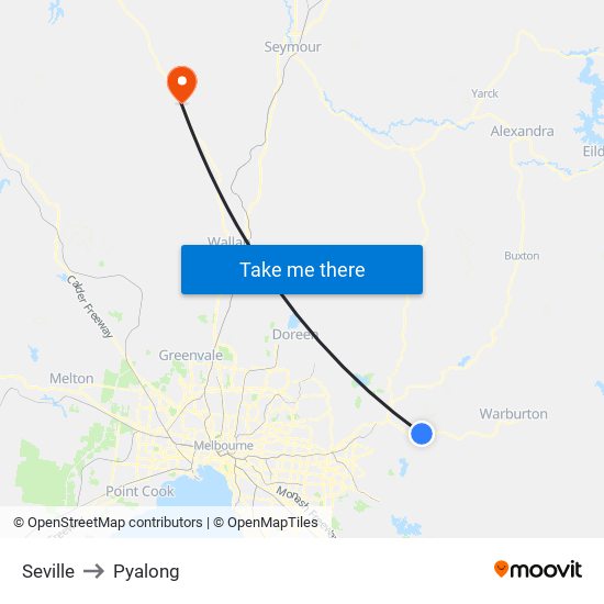 Seville to Pyalong map