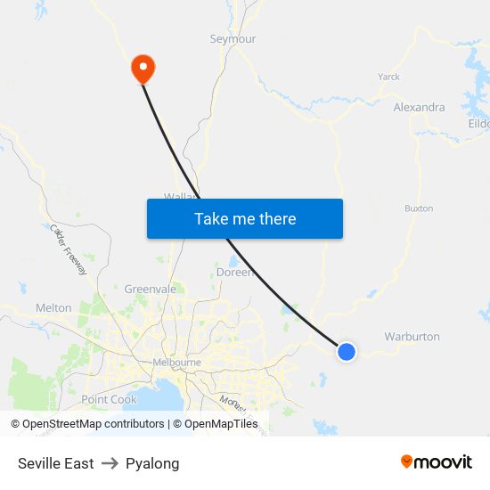 Seville East to Pyalong map