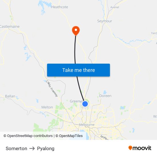 Somerton to Pyalong map