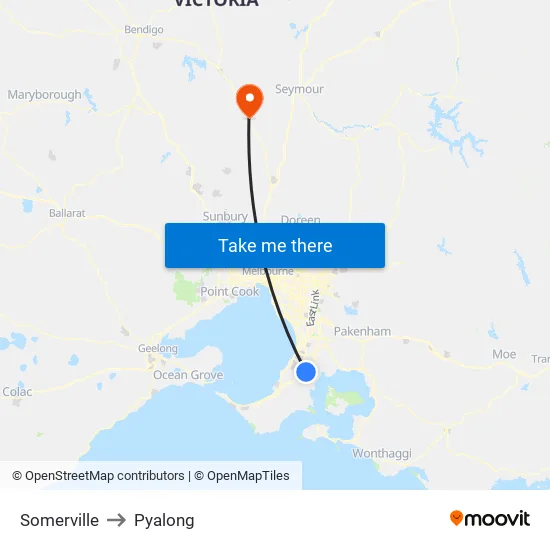 Somerville to Pyalong map